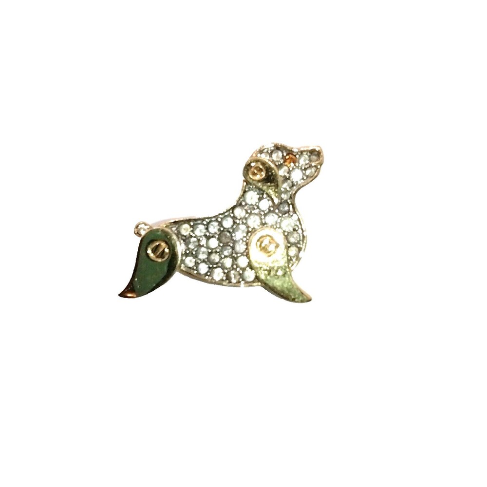 Vintage Monet Rhinestone Dog Brooch Dachshund Hound Dog Gold Tone 1.25 inch